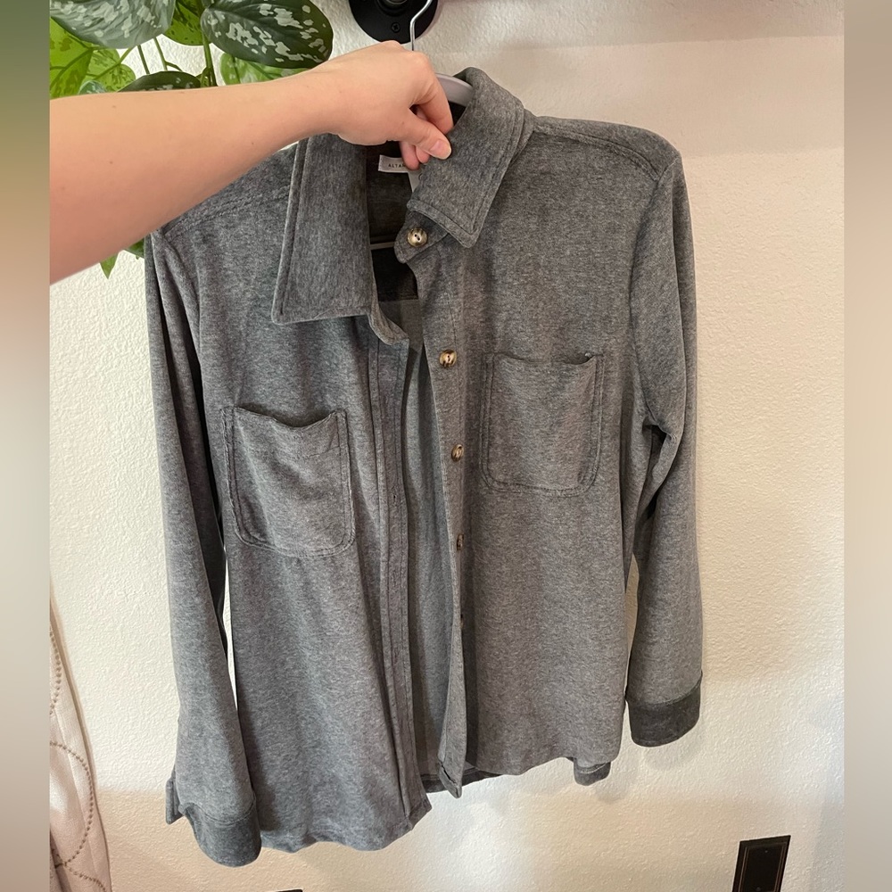 Grey velvet shacket